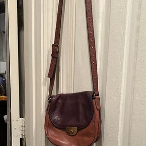 Fossil Brown and Purple Leather Crossbody Bag